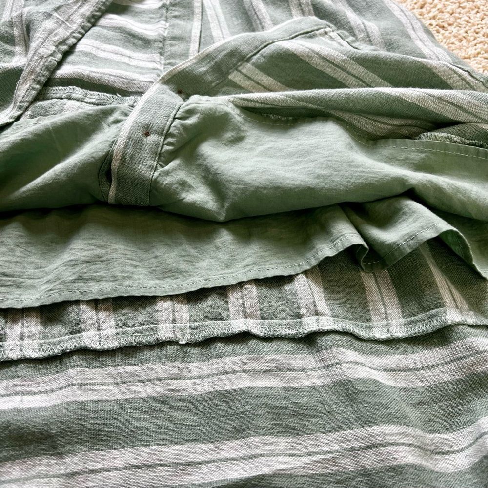 UNIVERSAL THREAD Linen Blend Midi Dress Lined Buttons Pockets Green Shite Medium - Picture 9 of 12